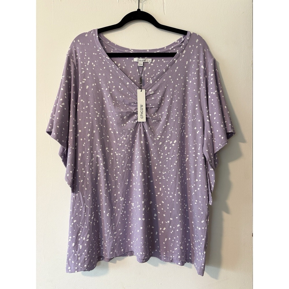Chicos Top Womens 4 Purple XXL Touch Of Cool Handkerchief Sleeve Stretch Comfy